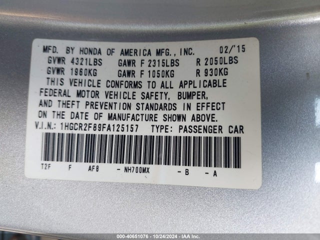 Honda Accord Ex-l 2015 1HGCR2F89FA125157 Image 9