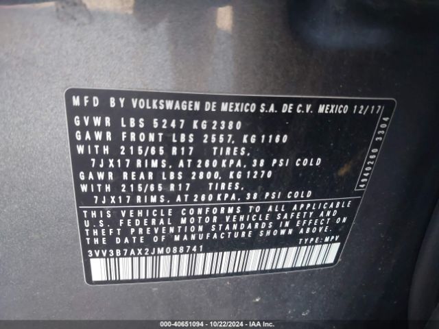 3VV3B7AX2JM088741 Volkswagen Tiguan 2.0t Se/2.0t Sel