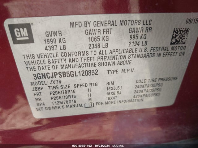 Chevrolet Trax Lt 2016 3GNCJPSB5GL120852 Image 9