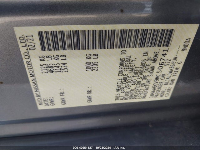 Nissan Maxima Sv Xtronic Cvt 2021 1N4AA6CV9MC506741 Image 9