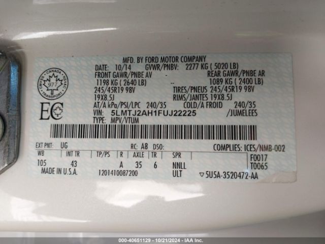 5LMTJ2AH1FUJ22225 Lincoln MKC