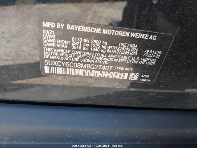 5UXCY6C08M9G27407 BMW X6 Xdrive40i