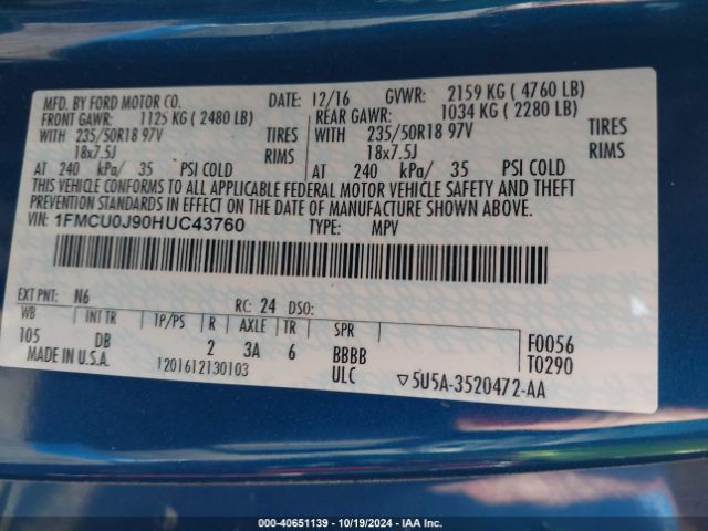 1FMCU0J90HUC43760 Ford Escape Titanium