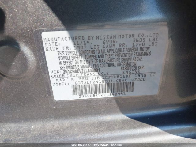 3N1CN8EV2LL848991 Nissan Versa Sv Xtronic Cvt