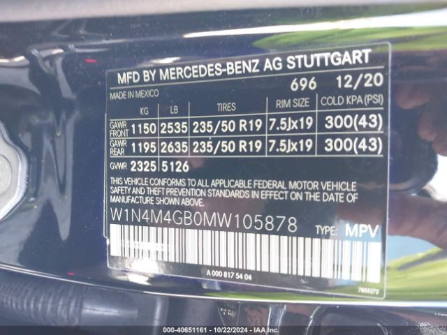 W1N4M4GB0MW105878 Mercedes-Benz GLB 250