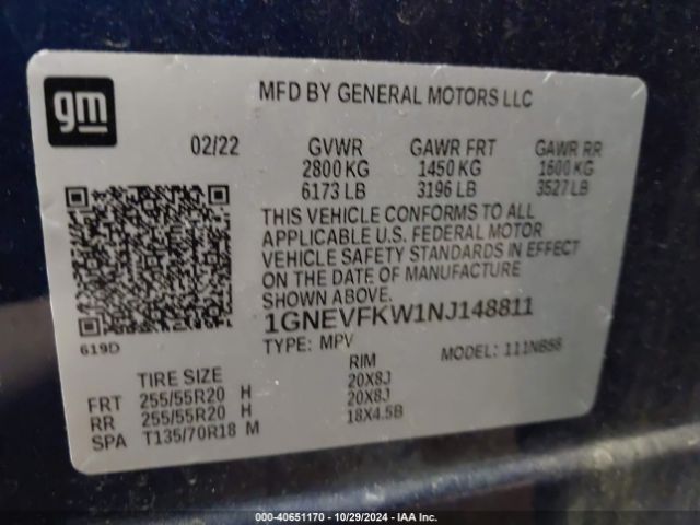 1GNEVFKW1NJ148811 Chevrolet Traverse Awd Ls