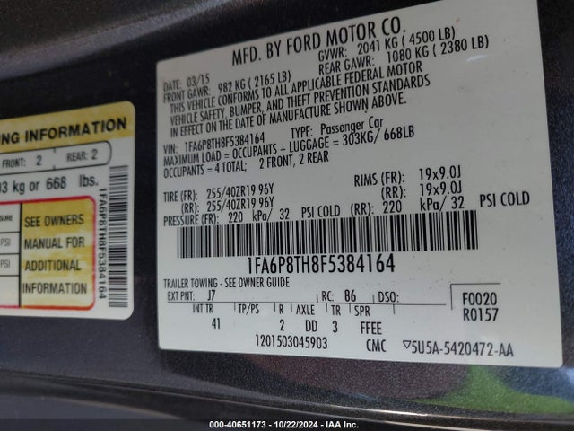 Ford Mustang Ecoboost 2015 1FA6P8TH8F5384164 Image 9