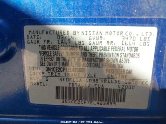 3N1CE2CP7EL425859 Nissan Versa Note S Plus