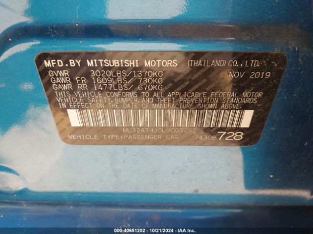 ML32A3HJ0LH003252 Mitsubishi Mirage Es/se