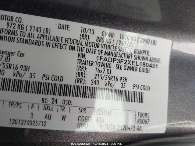Ford FOCUS SE 2014 1FADP3F2XEL180431 Image 9