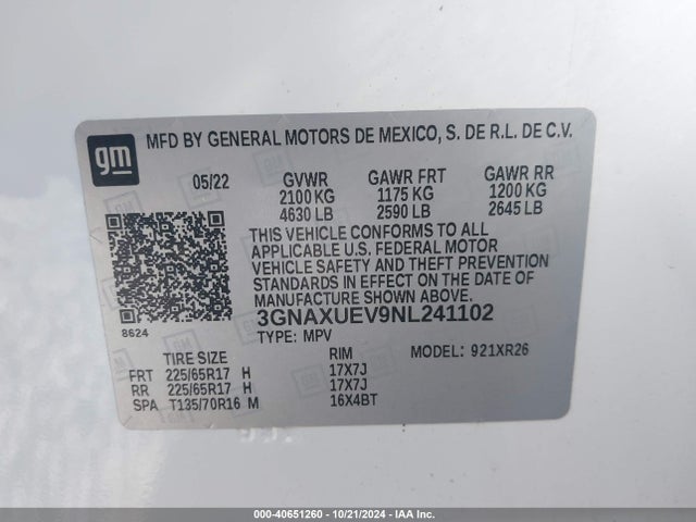 Chevrolet Equinox Awd Lt 2022 3GNAXUEV9NL241102 Image 9