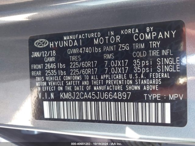KM8J2CA45JU664897 Hyundai TUCSON SE