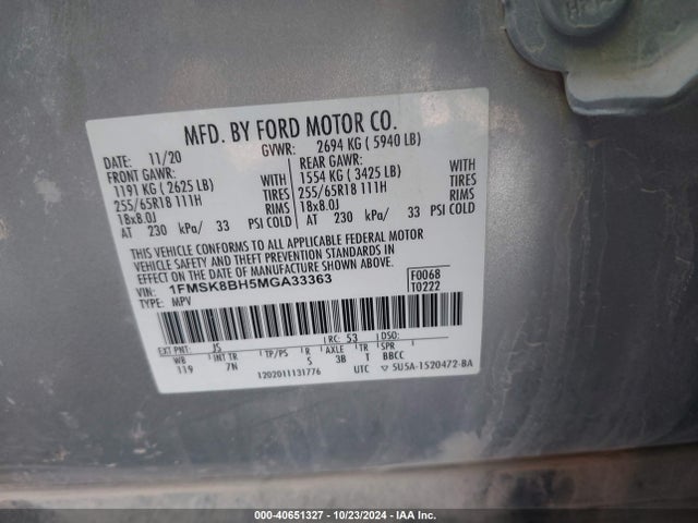Ford Explorer 2021 1FMSK8BH5MGA33363 Image 9