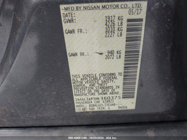 Nissan Altima 2.5 S 2017 1N4AL3AP3HN360375 Image 9