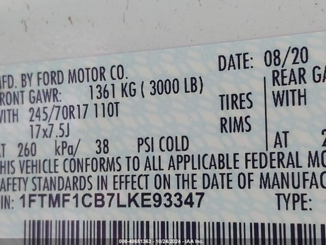 1FTMF1CB7LKE93347 Ford F-150 Xl