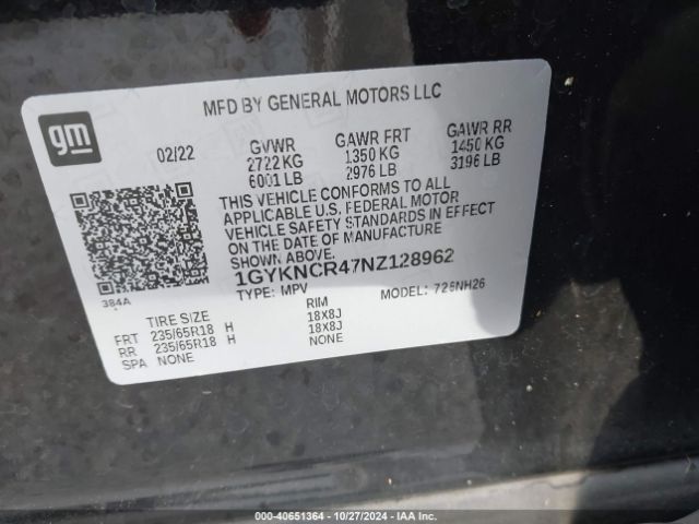1GYKNCR47NZ128962 Cadillac Xt5 Fwd Premium Luxury