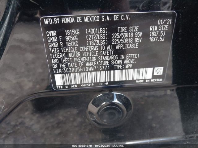 3CZRU5H19MM716771 Honda Hr-v 2wd Sport