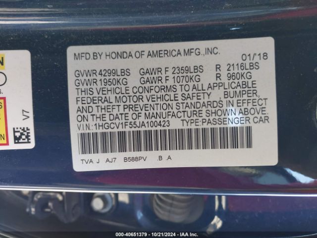 1HGCV1F55JA100423 Honda Accord Ex-l