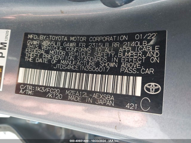 Toyota COROLLA SE 2022 JTDS4MCE1N3506017 Image 9