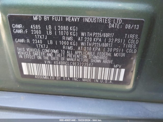 Subaru Outback 2.5i Limited 2014 4S4BRCLC9E3223547 Image 9