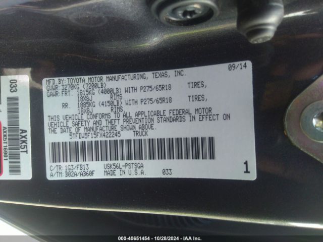 5TFDW5F15FX422245 Toyota Tundra Sr5 5.7l V8