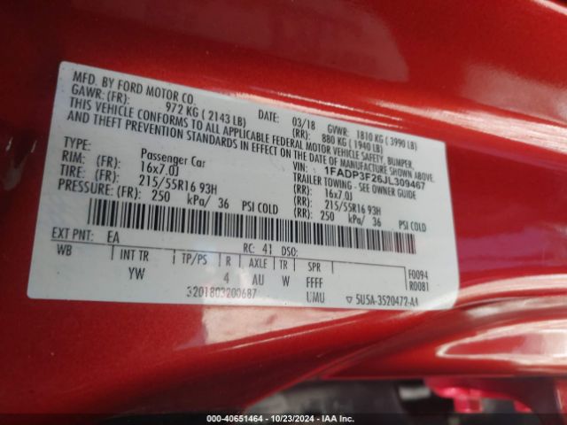 1FADP3F26JL309467 Ford FOCUS SE