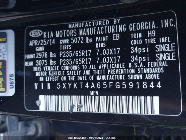 5XYKT4A65FG591844 KIA SORENTO LX