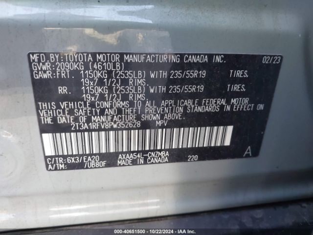 2T3A1RFV8PW352628 Toyota Rav4 Xle Premium