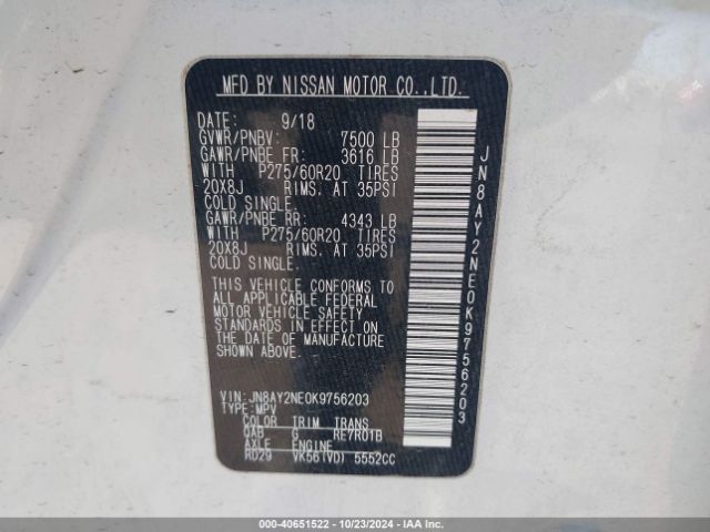 JN8AY2NE0K9756203 Nissan Armada Platinum