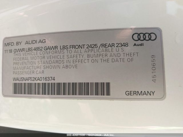 WAUSNAF52KA016374 Audi A5 45 Premium