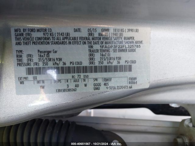 1FADP3F22FL325785 Ford FOCUS SE