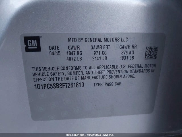 Chevrolet Cruze 1lt Auto 2015 1G1PC5SB8F7261810 Image 9