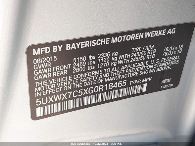 5UXWX7C5XG0R18465 BMW X3 Xdrive35i