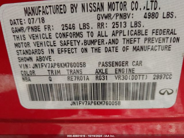 JN1FV7AP6KM760058 Infiniti Q50 3.0t Red Sport 400