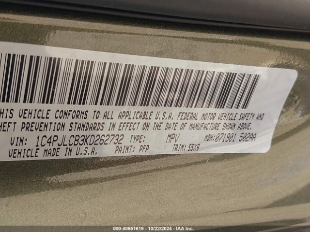 1C4PJLCB3KD262732 Jeep Cherokee Latitude Fwd