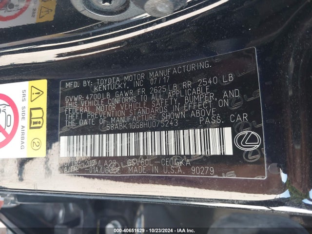 Lexus ES 350 2017 58ABK1GG8HU075243 Image 9