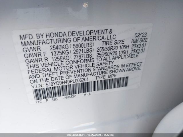 5J8YD9H49PL006201 Acura Mdx Technology Package