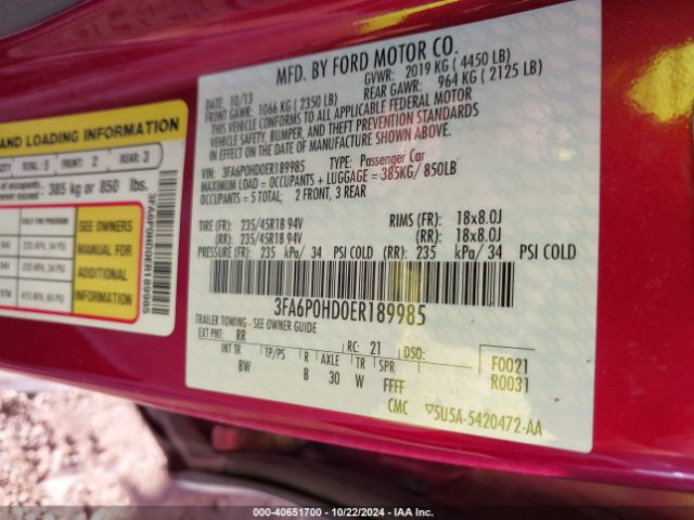 3FA6P0HD0ER189985 Ford FUSION SE