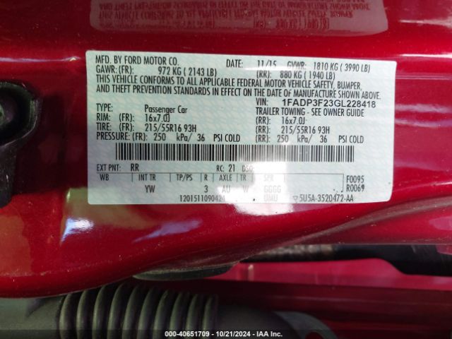 1FADP3F23GL228418 Ford FOCUS SE