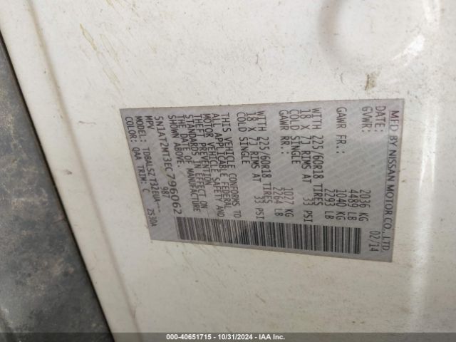 5N1AT2MT3EC796062 Nissan Rogue Sl