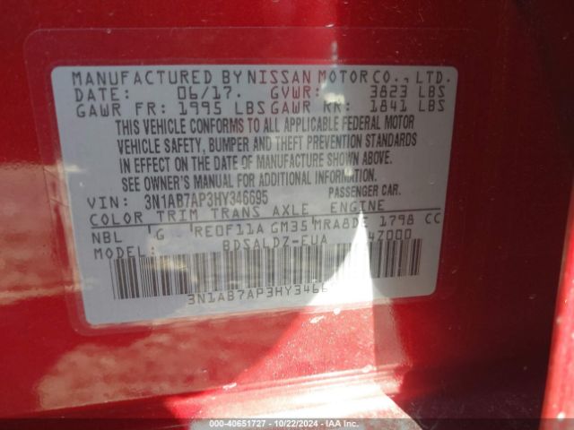 3N1AB7AP3HY346695 Nissan SENTRA SV