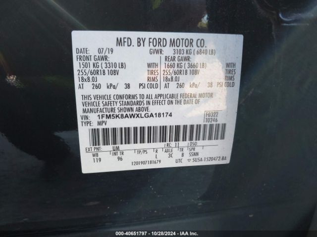 1FM5K8AWXLGA18174 Ford Police Interceptor Utility