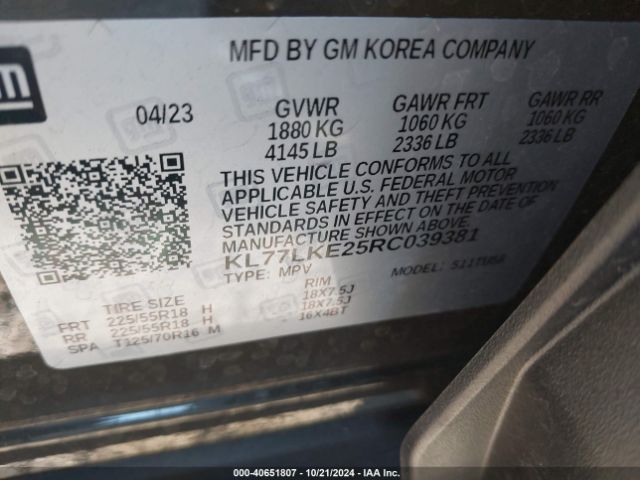 KL77LKE25RC039381 Chevrolet Trax Fwd Activ