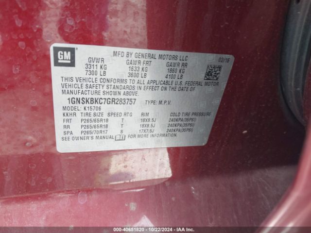 1GNSKBKC7GR283757 Chevrolet Tahoe Lt