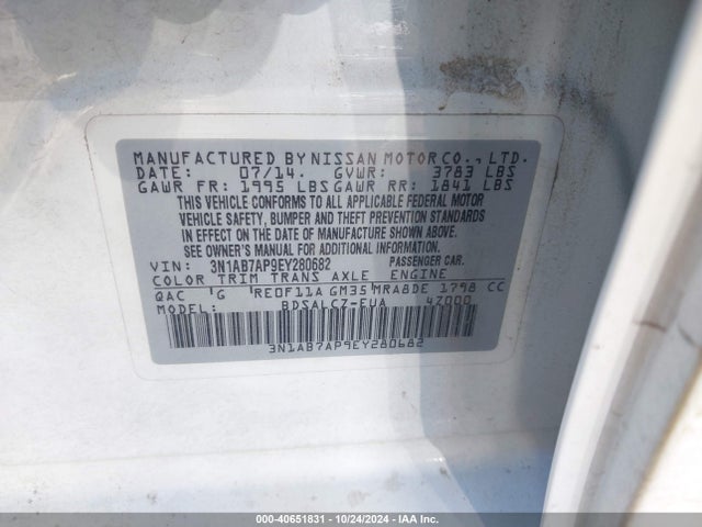 Nissan Sentra Fe+ S 2014 3N1AB7AP9EY280682 Image 9