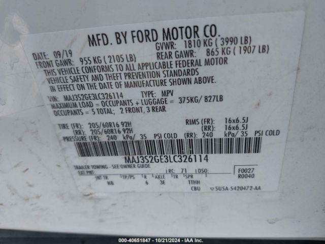 MAJ3S2GE3LC326114 Ford Ecosport Se