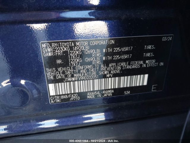 JTMRWRFV9RD232051 Toyota Rav4 Hybrid Xle