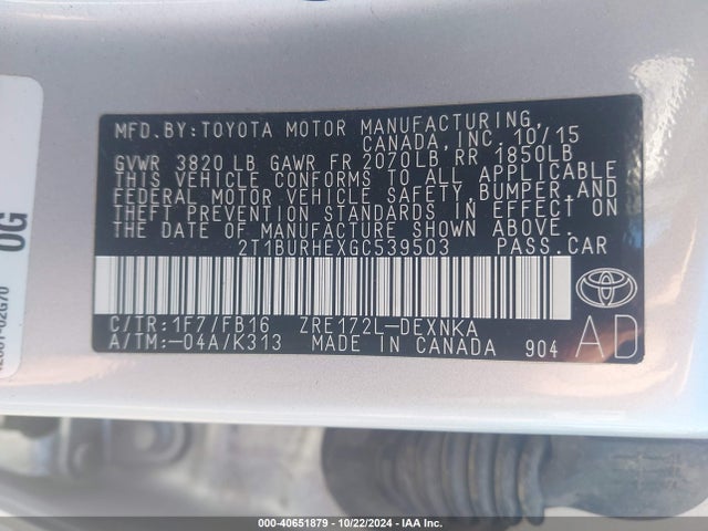 Toyota COROLLA LE 2016 2T1BURHEXGC539503 Image 9