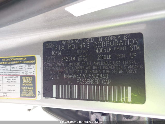 KIA Optima Lx 2015 KNAGM4A70F5580848 Image 9