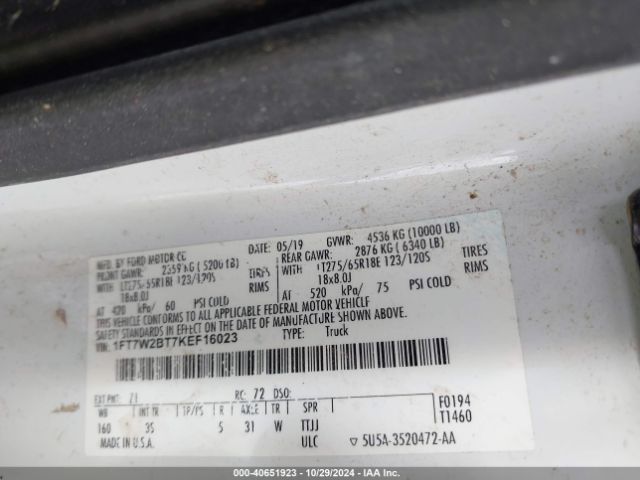 1FT7W2BT7KEF16023 Ford F-250 Xlt